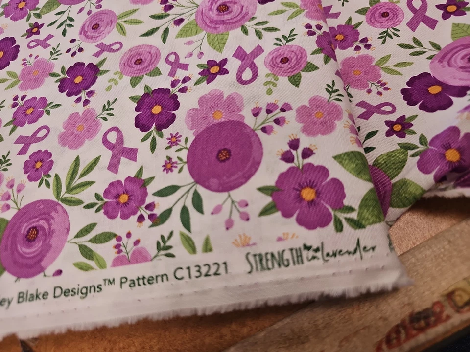 Strength In Lavender Cotton Fabric Riley Blake Floral Butterfly  By the Yard - Image 2 of 2