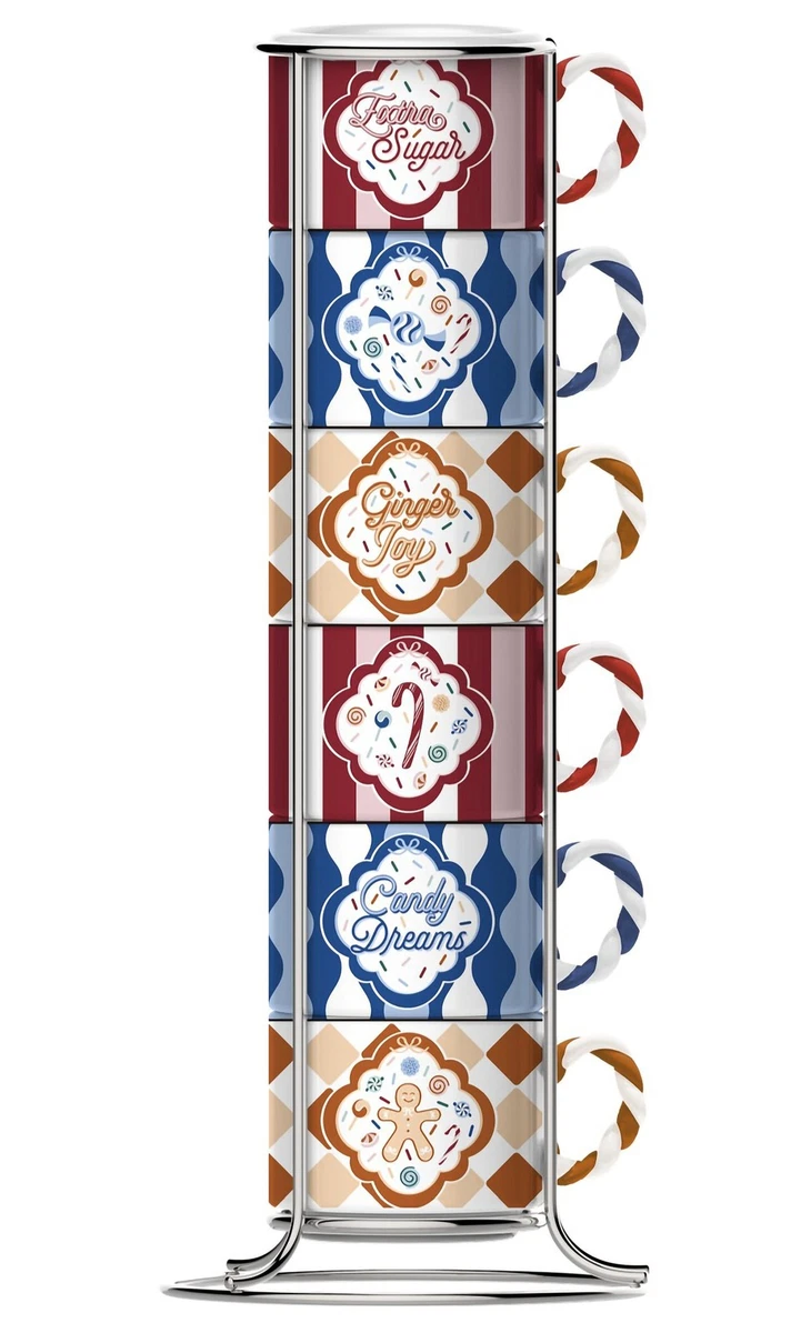BIALETTI Espressotassen 6'er Set mit Ständer Porzellan 90ml Candyland NCANDY004
