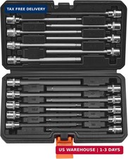 Extra Long Allen Hex Bit Socket Set 18-piece 38 Inch Drive S2 Alloy Steel