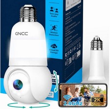 2K Light Bulb Security Camera, 360 Outdoor Camera 2.4G WiFi 1-Pack
