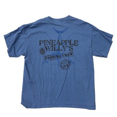 Pineapple Willy s Panama City Beach T-shirt Fishing Crew L Blue Florida Tee