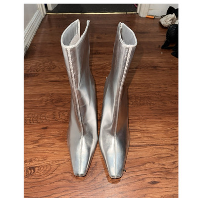 Primark Silver Mid-Calf Pointed Toe Zip Bootie Boots Synthetic for Women Size 10
