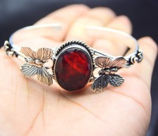 Red Garnet Gemstone 925 Sterling Silver Jewelry Cuff Bracelet Adjustable