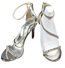 Aldo Womens Silver Metallic Rhinestone Strapp...