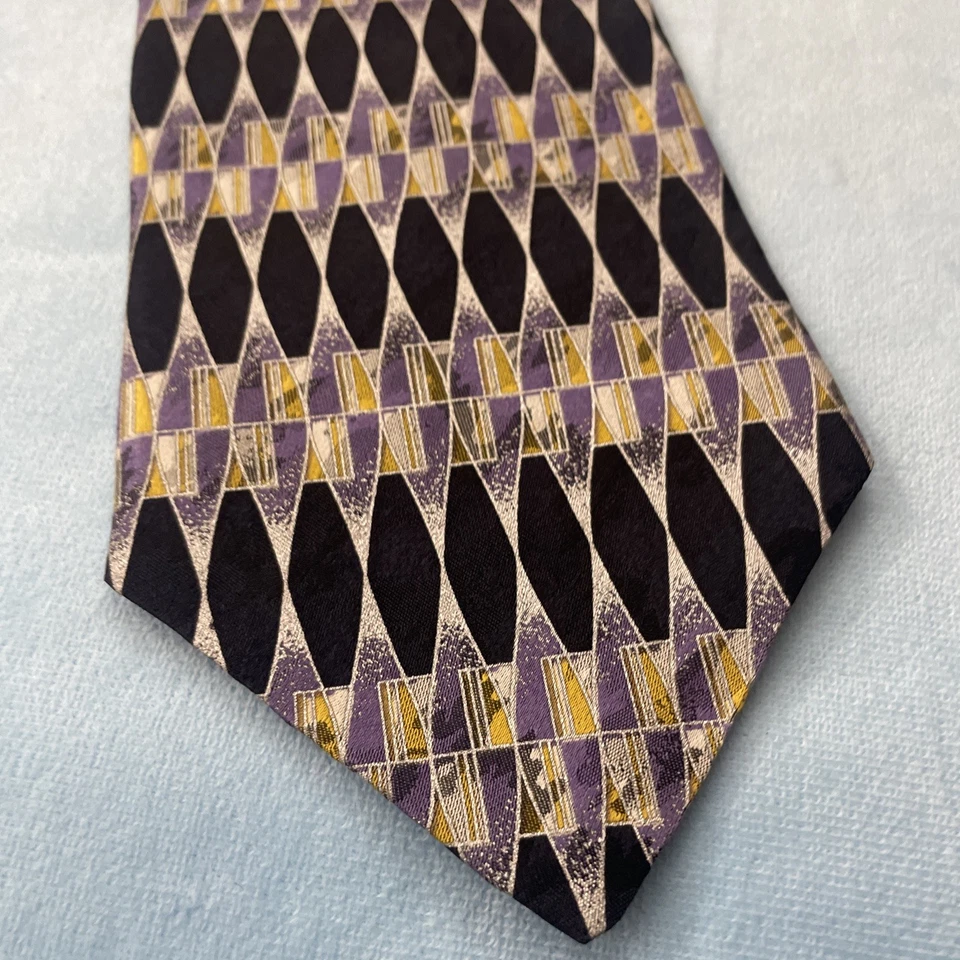 Corbata de seda Via Mangoni vintage años 90 púrpura negra diamante geométrico occidental 58" Foto 3 de 4