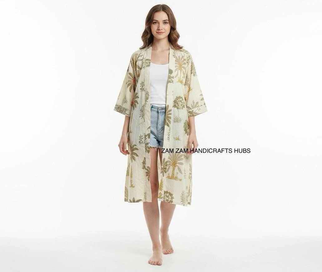 Handmade Cotton Kimono Robe | Block Print Floral Dressing Gown | Boho Loungewear
Opens in a new wind