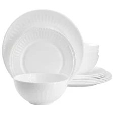Swanton Arch 12 Piece Break-Resistant Opal Glass Dinnerware Set in White