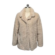 Abercrombie Kids Girls Teddy Bear Faux Fur Coat Beige Sherpa Collar Size 15 16