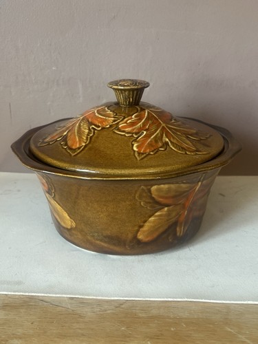CALIFORNIA USA Pottery #374 Brown Glazed Ceramic Leaf Design Lidded Tureen - Picture 3 of 11