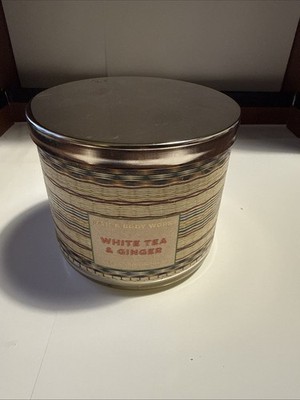 Bath & Body Works 3 Wick Candle White Tea & Ginger 14.5 Oz Soy Blend Wax Unlit