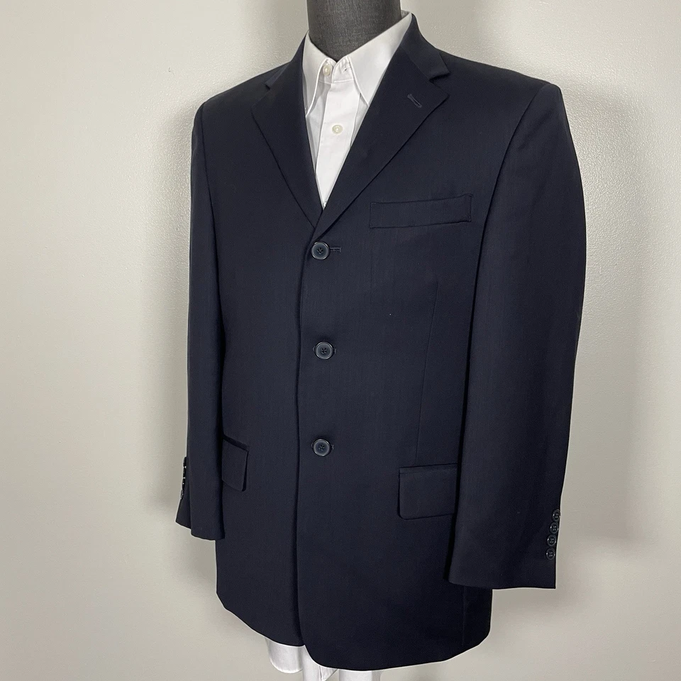 Blazer Pierre Cardin Traje Chaqueta Para Hombres 38S Azul Marino Lana Sólida Tres Botones Foto 3 de 4
