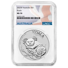 2025-P $1 Australian Silver Koala NGC MS70 Australia Flag Label