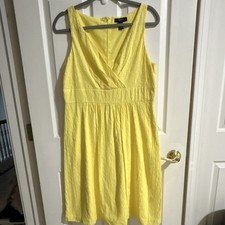 Chaps Girls 14 Yellow Fit & Flare V-Neck Eyelet Cotton Zip Knee Dress