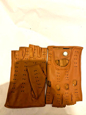 Mens Leather Reverse Stitched Fingerless Half-Finger Riding Gloves