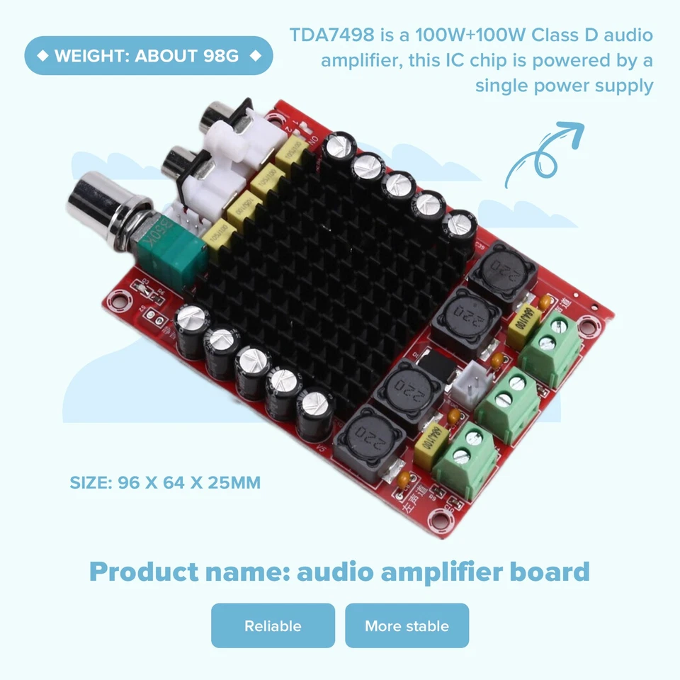 Scheda Amplificatore TDA7498 Classe D 2X100W Modulo Scheda Amplificatore Au9302 - Immagine 2 di 4