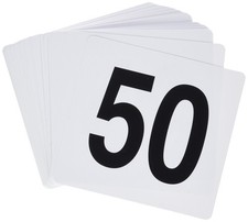 1-50 Plastic Table Numbers White Black Double Sided Tent Style Cards Set