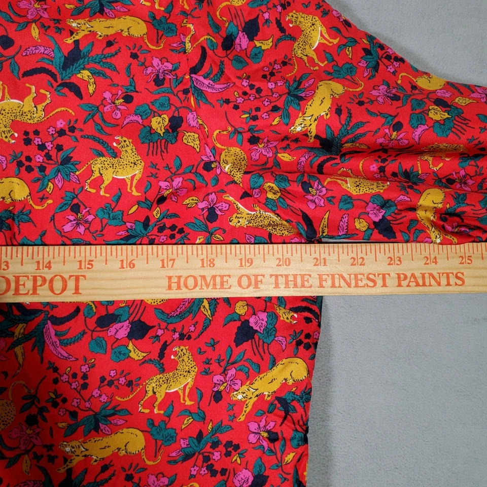 J. Blusa Colección Crew Mujer 14 Rojo Seda Leopardo Selva Gato Botón Arsty Foto 3 de 4