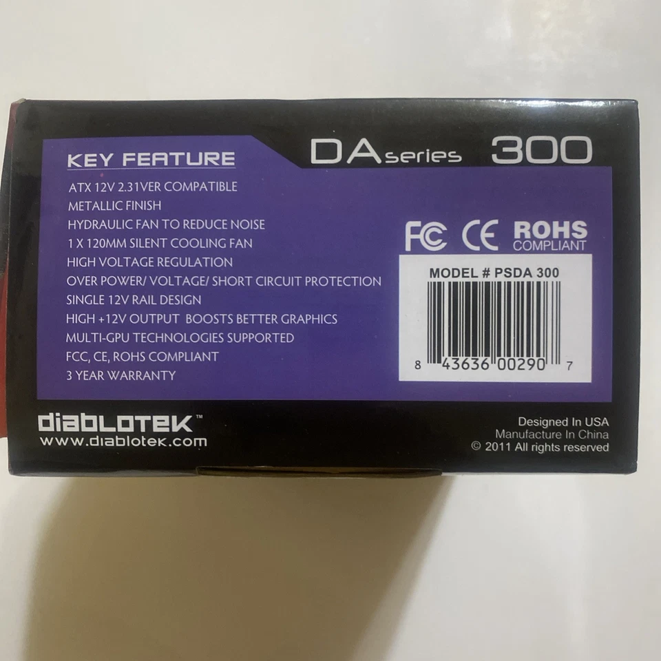 Diablotek DA Series 300 Watt ATX Power Supply PSDA 300 - Open Box - Image 4 of 4