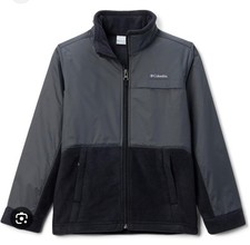 Columbia Kids Jacket Gray Fleece Lined Full Zip Youth Size M 10-12 Excellent