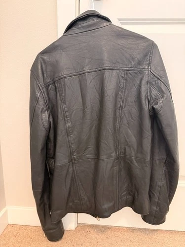 Scotch & Soda Men's Black Leather Jacket Small – Amsterdams Blauw image 2