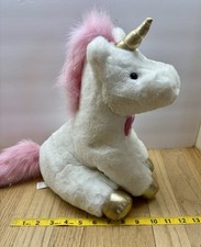 FAO Schwarz Sparkles White 13" Plush Unicorn Pink Bow Tie Pink Hair