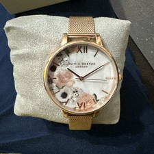 Olivia Burton Peach Floral Large 38mm watch Rose Gold Mesh Strap NEW IN BOX