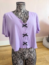 No Label Lilac Ribbed Cropped Cardigan With Hand Sewn Ribbons, Upcyled
