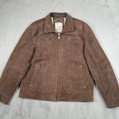 CANDA Leather Jacket Mens Large Brown Pig Split Zip Vintage Casual Coat