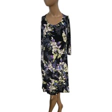 1050 J Jill Wearever Collection Allium Moonlit Garden Dress L Black Floral 
