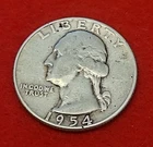 1954 P Washington Quarter 25c Philadelphia 90% Silver US Coin .1808 Ounce Silver