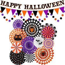 Halloween Party Decorations Set - Spooky Banner, Hanging Paper Fans Dot Garlan