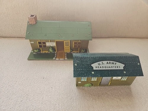 2 Marx 1950s U.S. Army Training Center And Headquarters Playset Tin Buildings