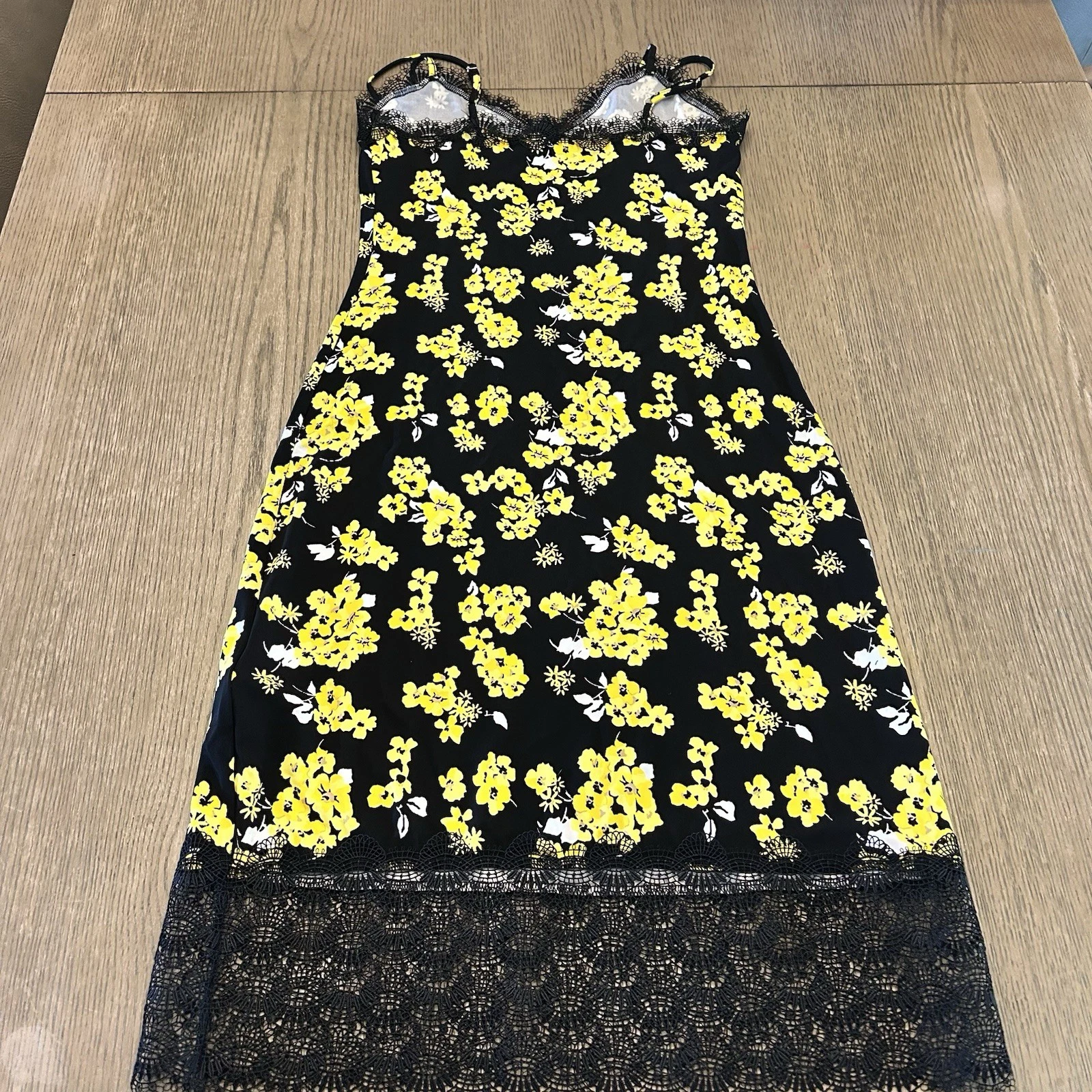 Abito Midi Michael Kors Taglia Glam Fleur Nero Giallo $175 Camper Nuovo con etichette Taglia XS