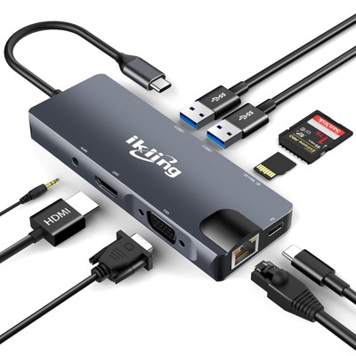 USB C Hub , 9-in-1 USB C Adapter with 4K USB C to HDMI,VGA, USB C Charging, 2...