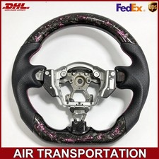 For Nissan 370z Z34 Steering Wheel Pink Forged Real Carbon Fiber Balck Leather