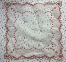 Vintage 1950s Hankie Sheer Red Valentine Hearts Handkerchief Scalloped Edges