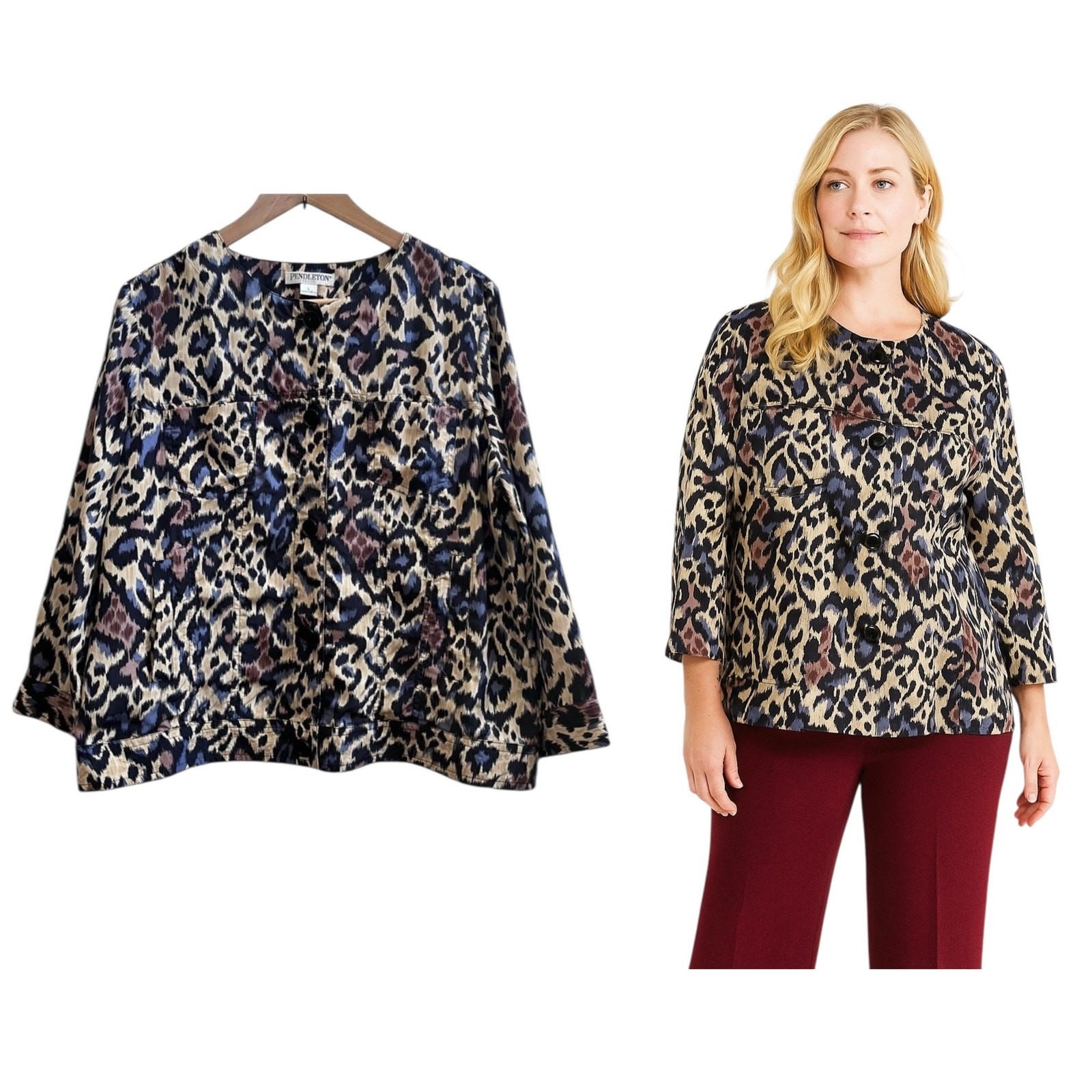 Pendleton Silk Print Button Closure Lightweight J… - image 1