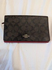 Coach Brown Red Envelope Wallet for Women with Logo, Zipper, Credit Card