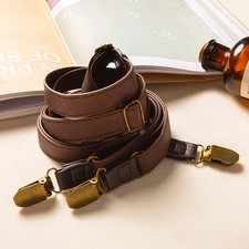 New Vintage Leather 3 Clips Back Strap Men's Braces Elastic Non-Slip Suspenders
