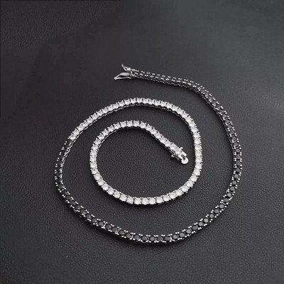 18Ct Round Lab-Created Black White Diamond Tennis Necklace 14K White Gold Plated