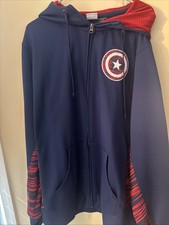 Marvel Capitán América Sudadera con Capucha Para Hombres XL Chaqueta Azul Rojo Escudo Cremallera Sudadera