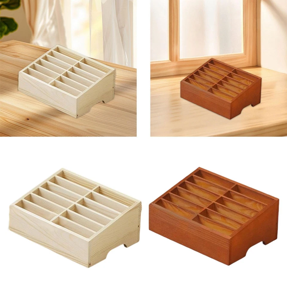 Boîte de rangement rectangulaire décorative en bois à 12 compartiments pour - Photo 1/1
