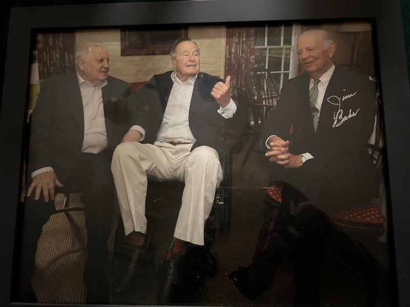 Photo of Gorbachev, President, George Bush, and Jim Baker signed by Jim Baker