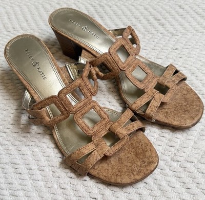 kelly and katie Women's cork textured twisted block heel Slip On sandals Size 8