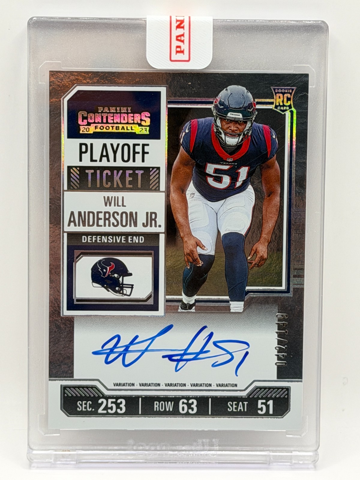 2023 Panini Contenders Playoff Ticket /149 Will Anderson Jr Rookie Auto RC