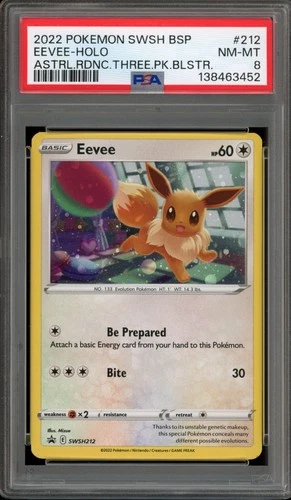 Pokemon Eevee Astral Radiance 3 Pk. Blister Holo Promo SWSH212 PSA 8