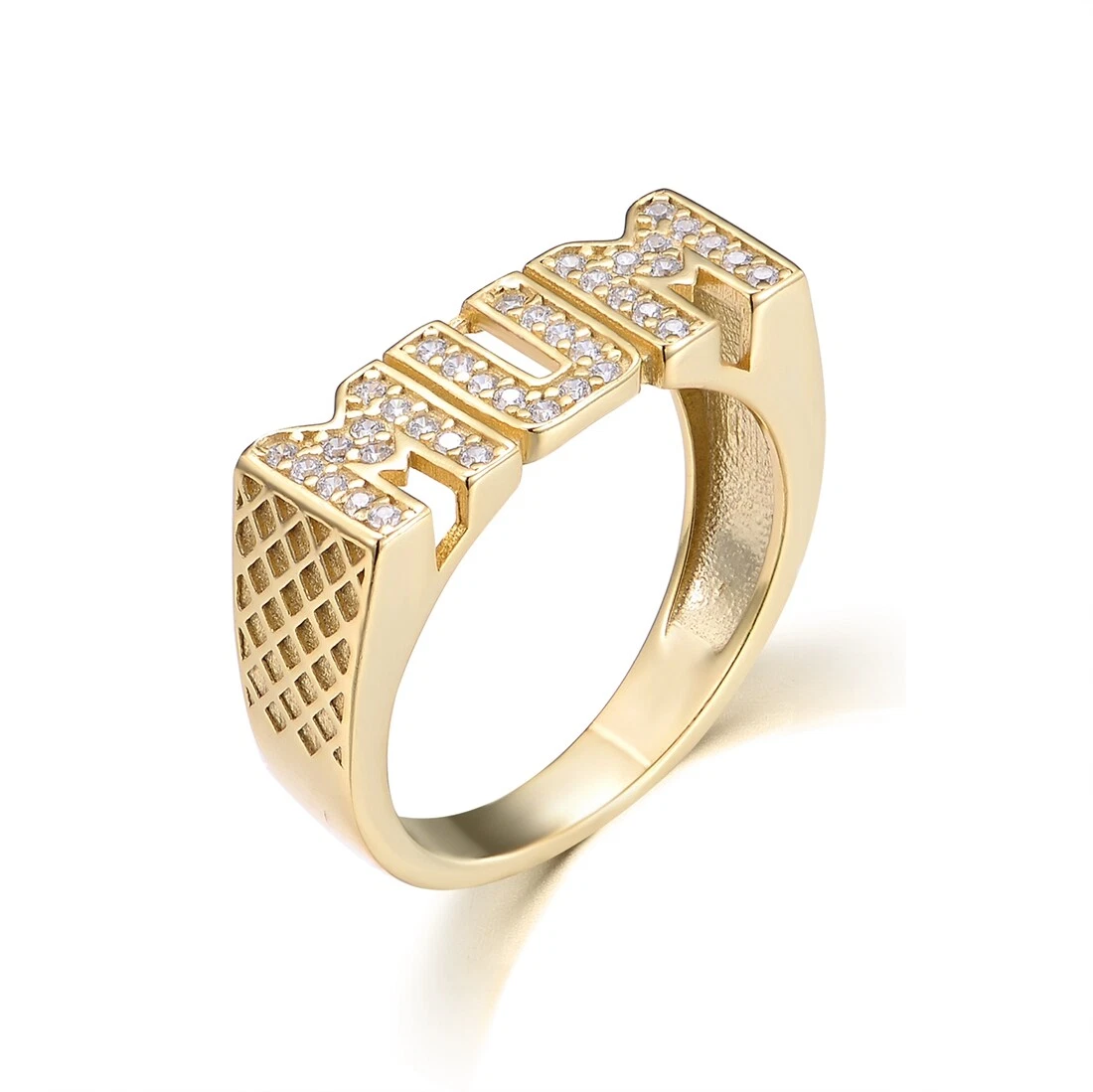 9 Carat Gold on Solid Sterling 925 Silver Diamond Set Zircon MUM Ring K to U