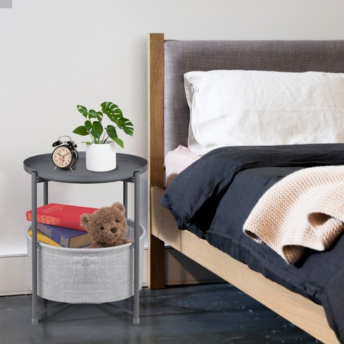 Side Table Round Sofa End Table Snack Table Nightstand for Coffee Laptop Stand - Picture 4 of 9