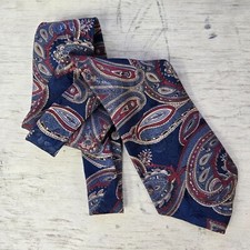Vintage Adolfo Polyester Tie 57" Blue Paisley 1980s MADE IN USA Men's Neckwear