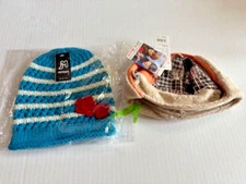 Lot of 2 Jamont Hats/Beanies For Kids Very Cute O/S Blue Plaid